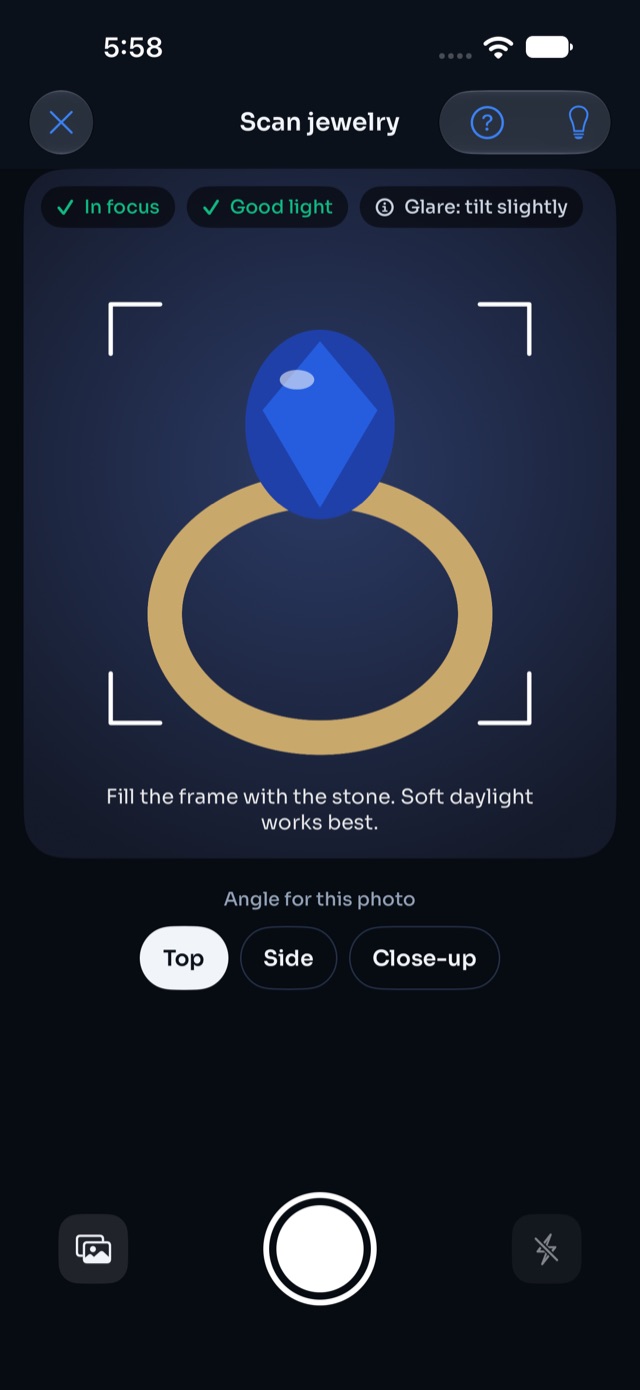 Camera screen with the framing guide and photo tips